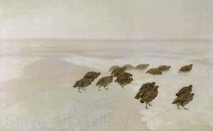 Jozef Chelmonski Partridges in snow Spain oil painting art